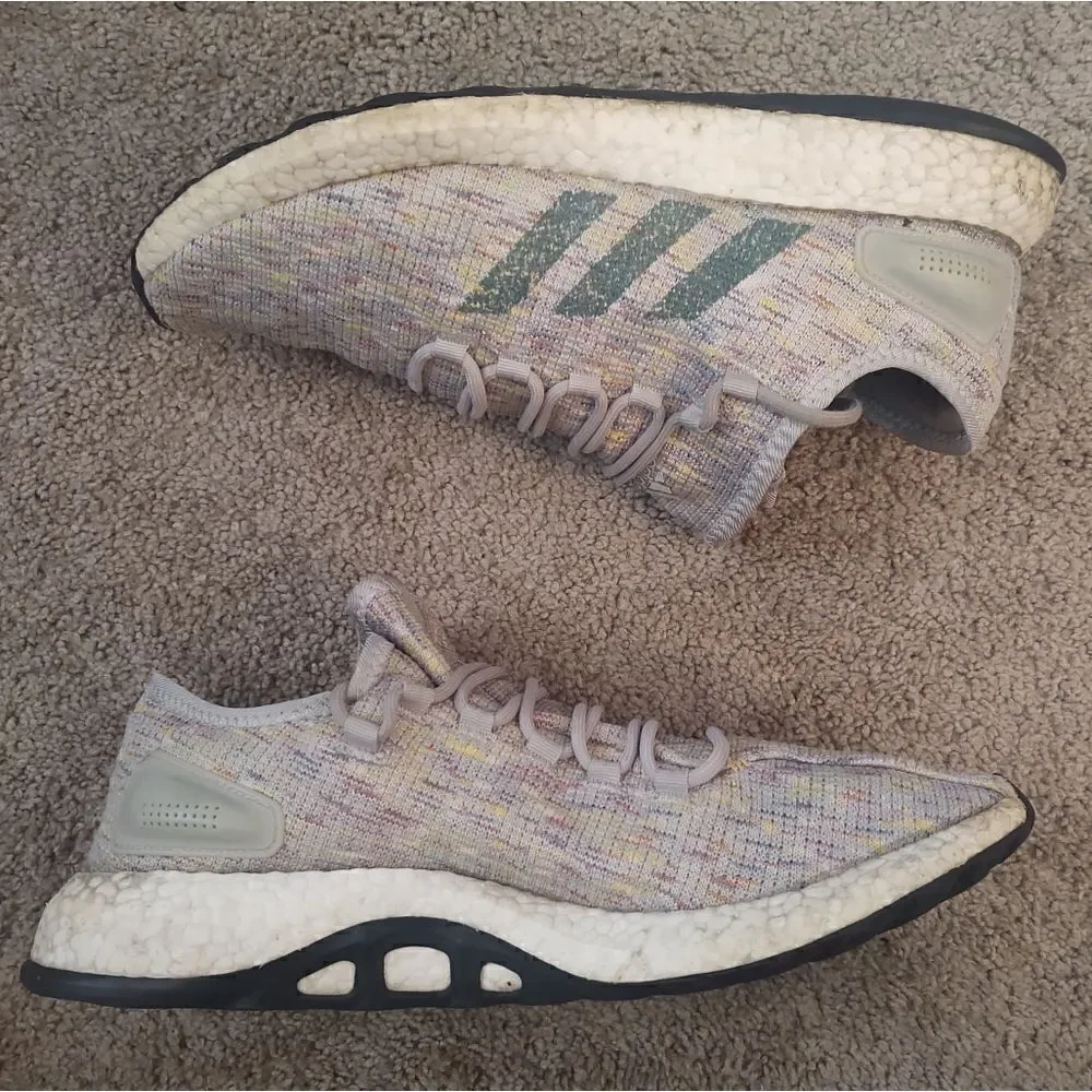 Adidas Pureboost Men Sneakers Ash Silver/Green/Yellow AQ0051 SZ 11.5 PRE-OWNED